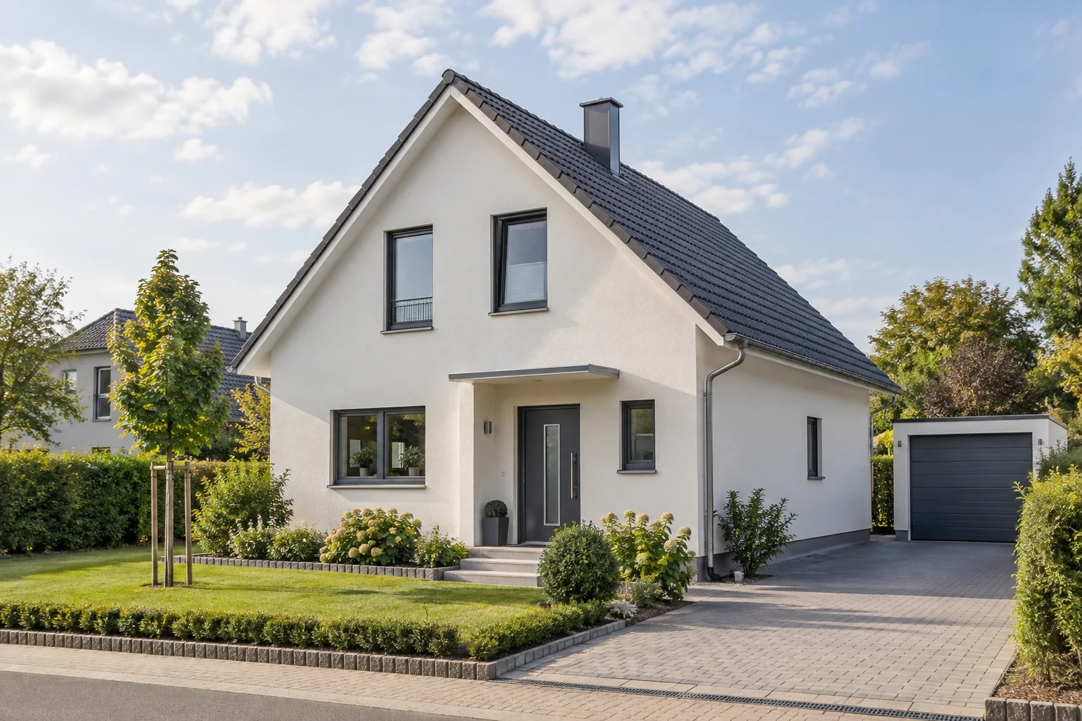 Gepflegtes Wohnhaus mit Vorgarten als neutrales Motiv für die Planung eines privaten Hausverkaufs
